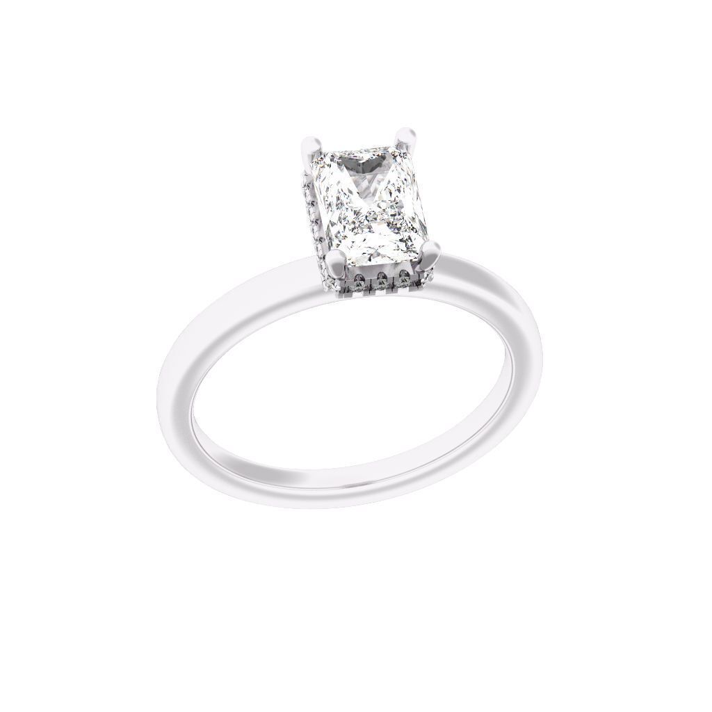 RADIANT Cut Hidden Halo Engagement Ring  3D print model_10