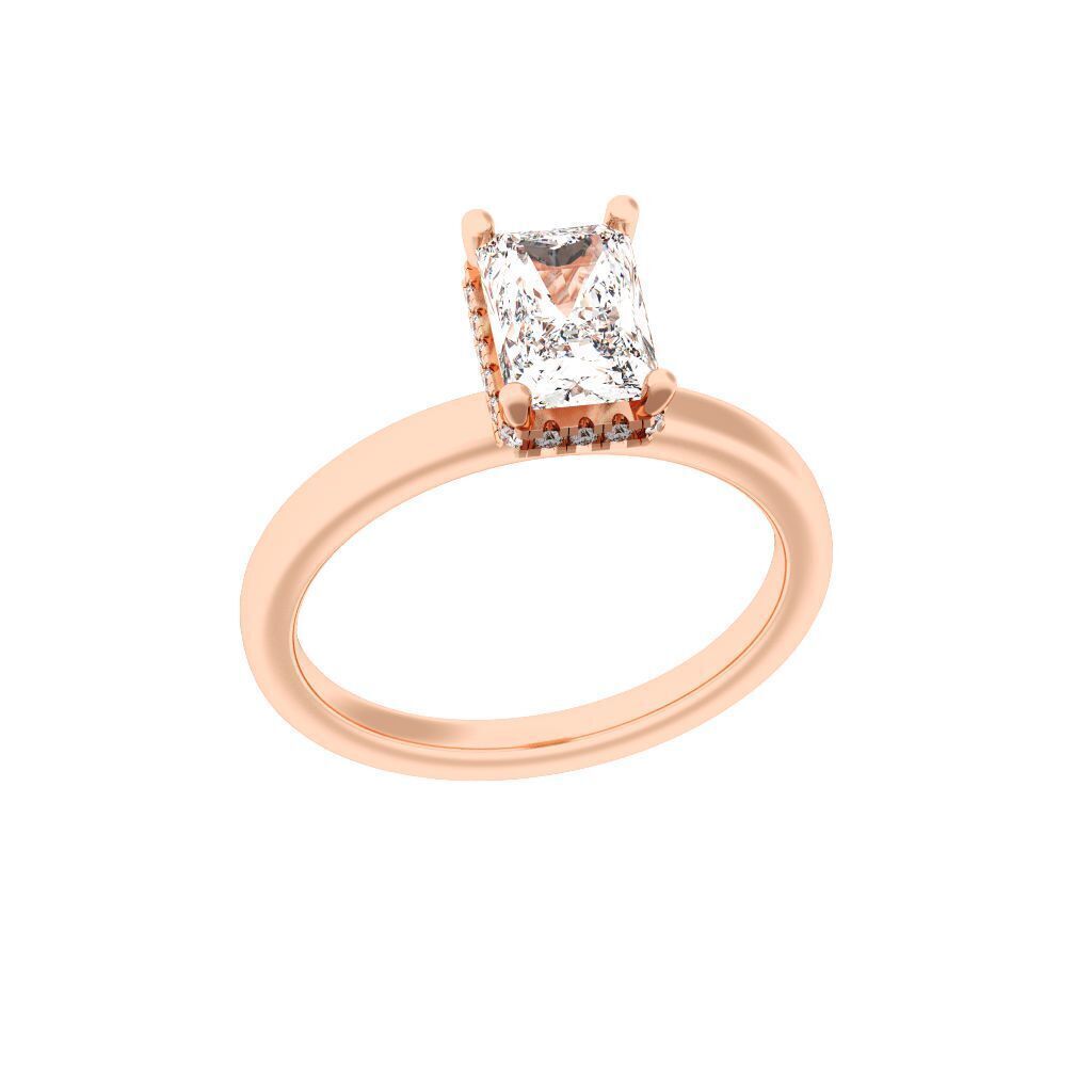 RADIANT Cut Hidden Halo Engagement Ring  3D print model_7