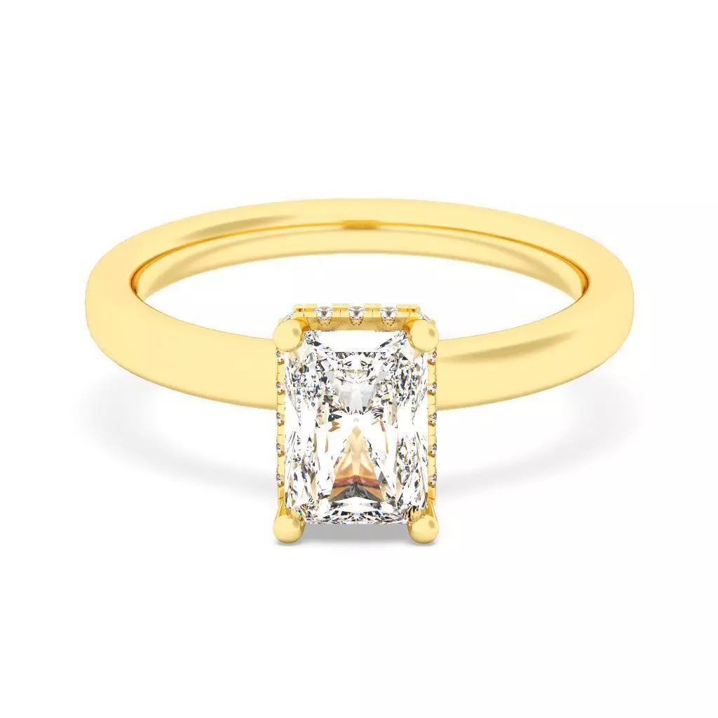 RADIANT Cut Hidden Halo Engagement Ring  3D print model_0