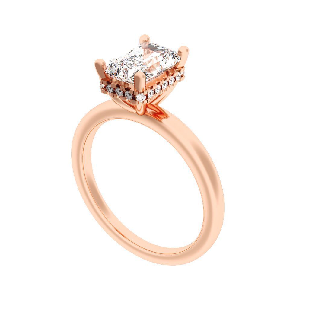 RADIANT Cut Hidden Halo Engagement Ring  3D print model_8