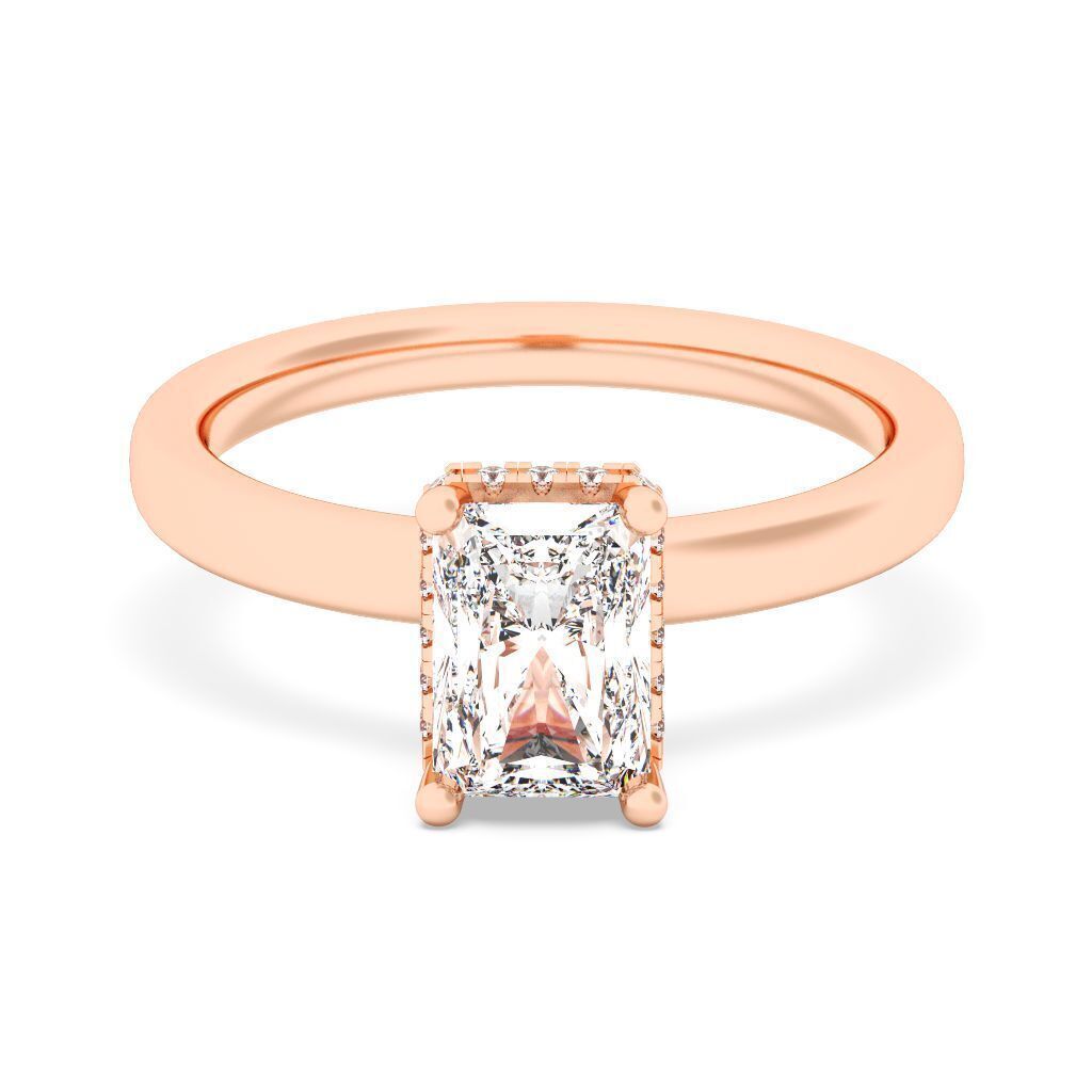 RADIANT Cut Hidden Halo Engagement Ring  3D print model_1