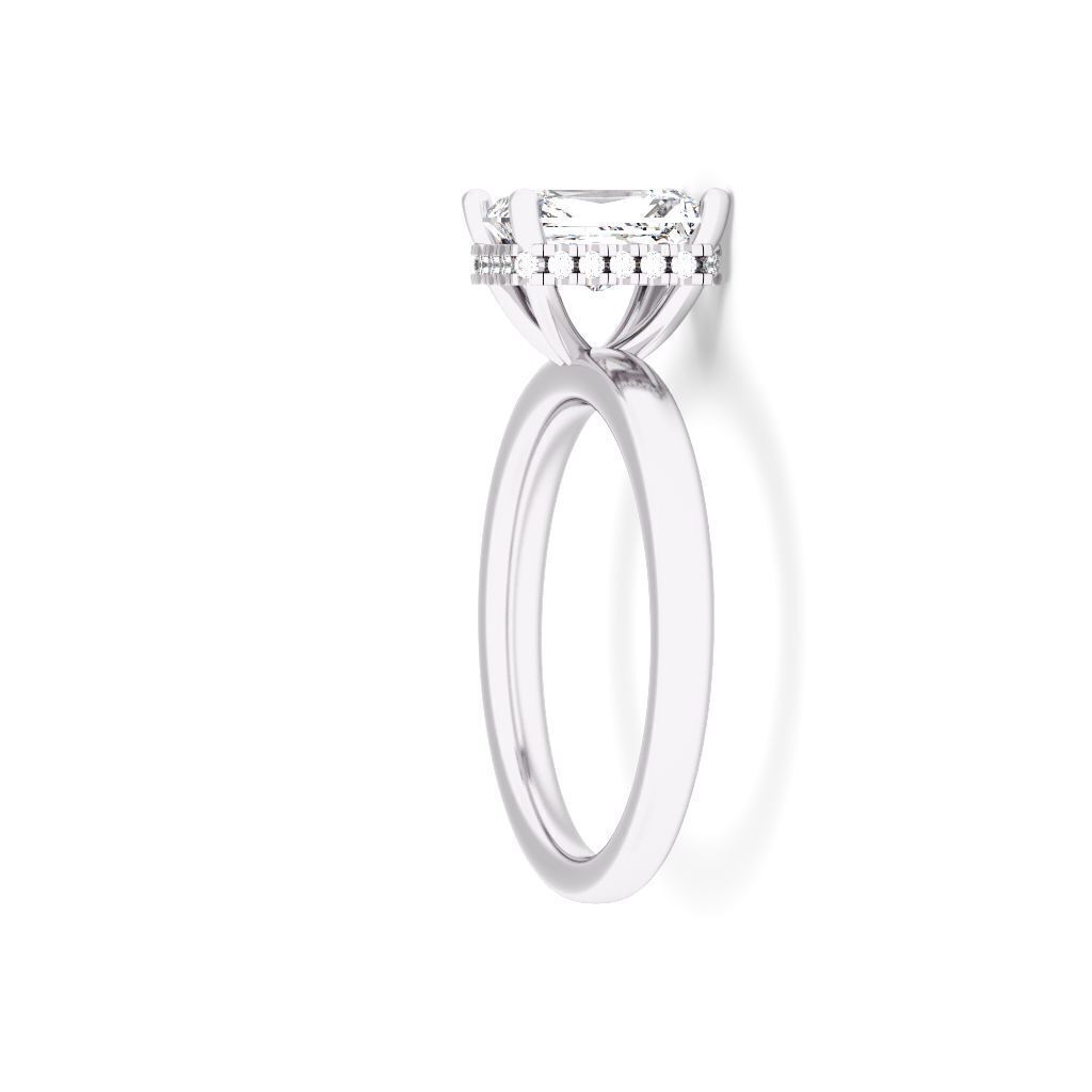 RADIANT Cut Hidden Halo Engagement Ring  3D print model_9