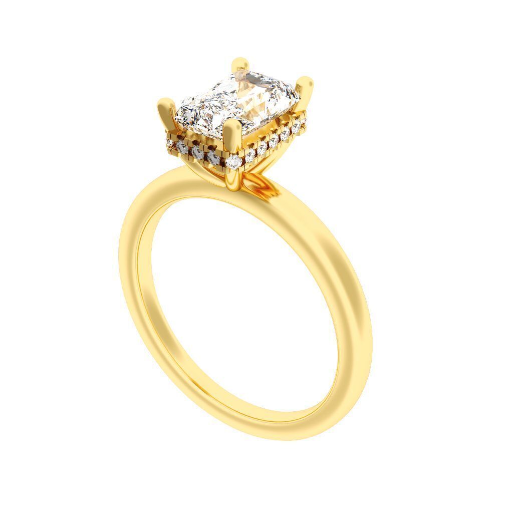 RADIANT Cut Hidden Halo Engagement Ring  3D print model_5