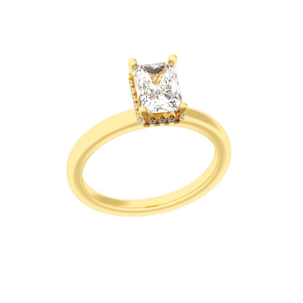 RADIANT Cut Hidden Halo Engagement Ring  3D print model_4