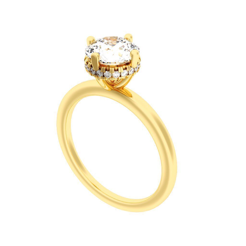 ROUND Cut Hidden Halo Engagement Ring 3D print model_5