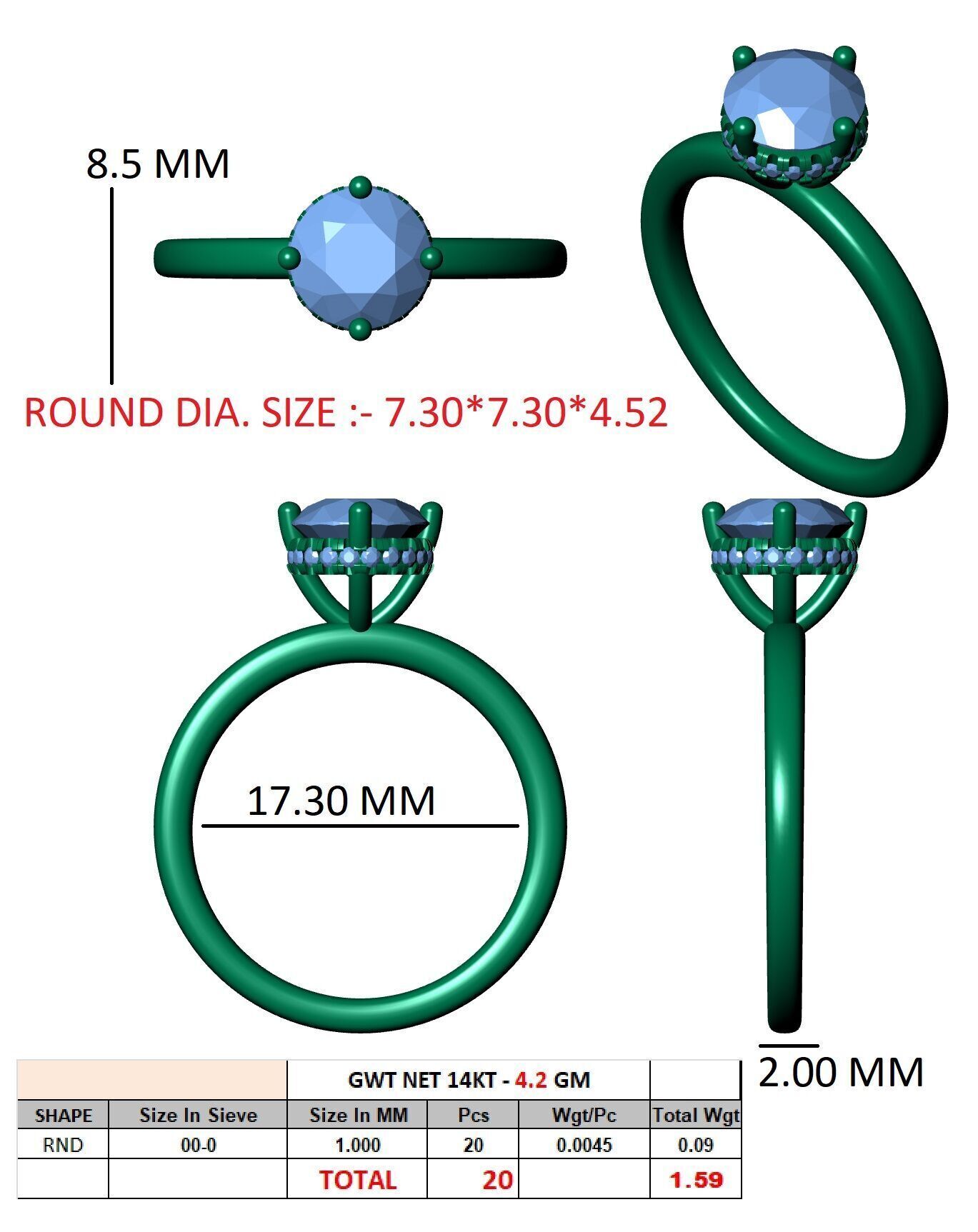 ROUND Cut Hidden Halo Engagement Ring 3D print model_12
