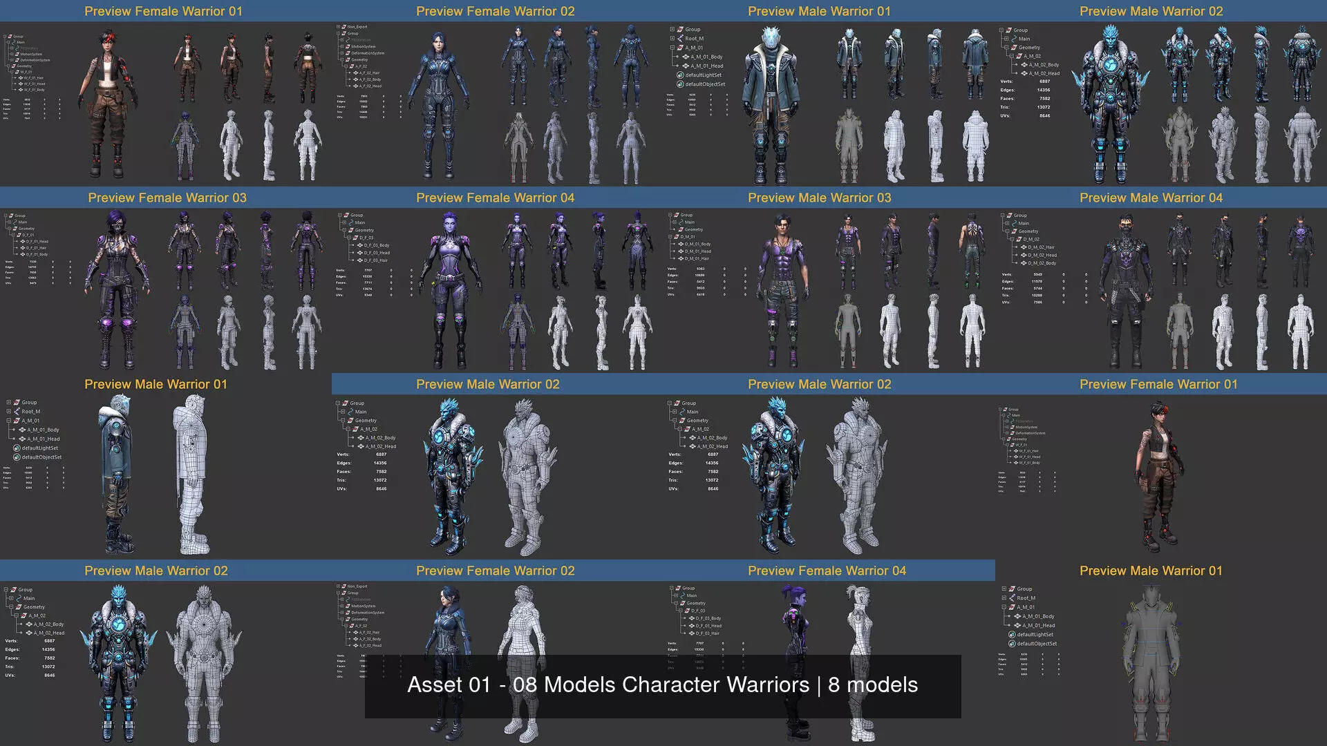Asset 01 - 08 Models Character Warriors 3D Model Collection_8