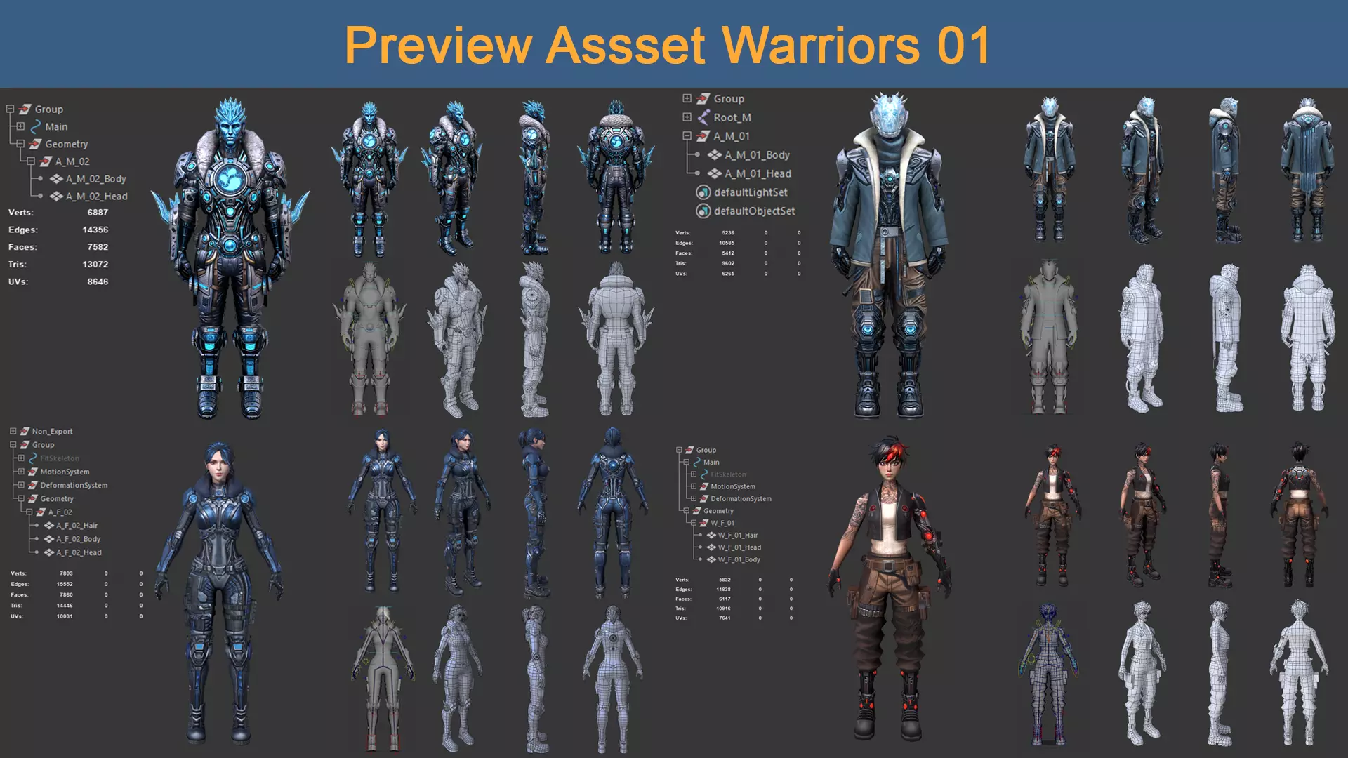 Asset 01 - 08 Models Character Warriors 3D Model Collection_0