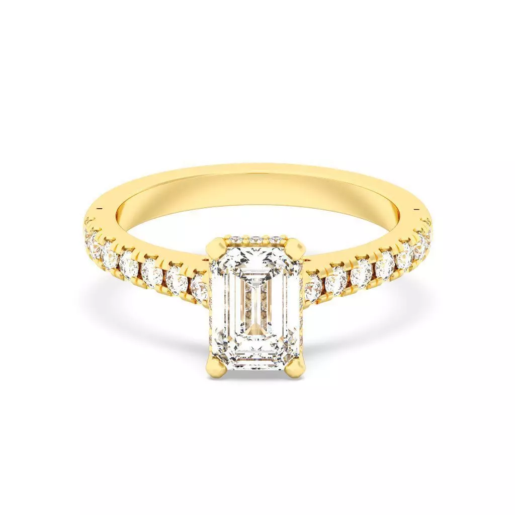 Emerald Cut Hidden Halo Engagement Ring 3D print model_0