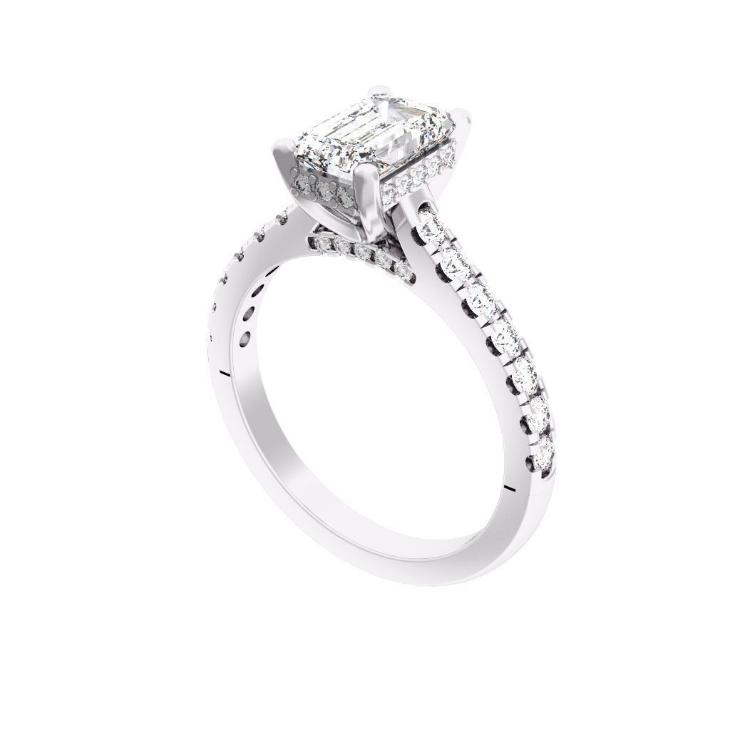 Emerald Cut Hidden Halo Engagement Ring 3D print model_11