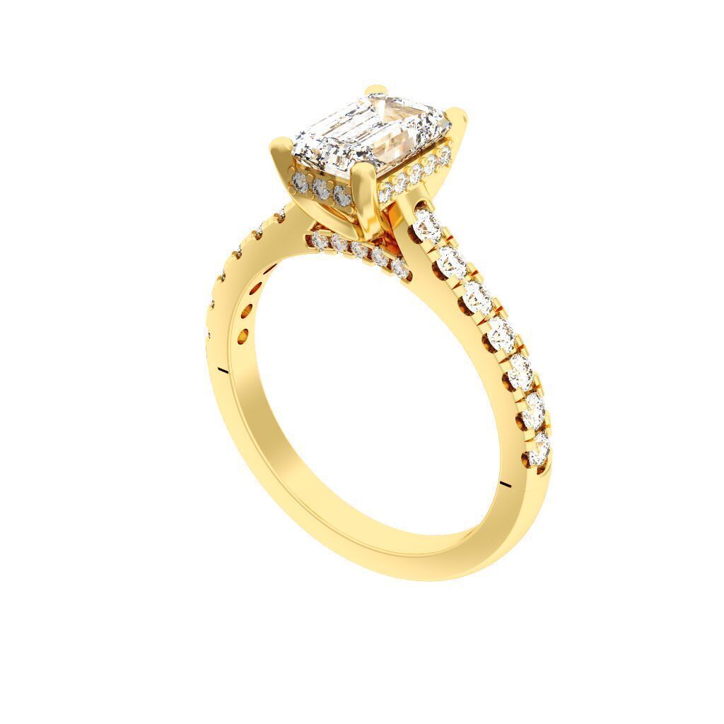 Emerald Cut Hidden Halo Engagement Ring 3D print model_5