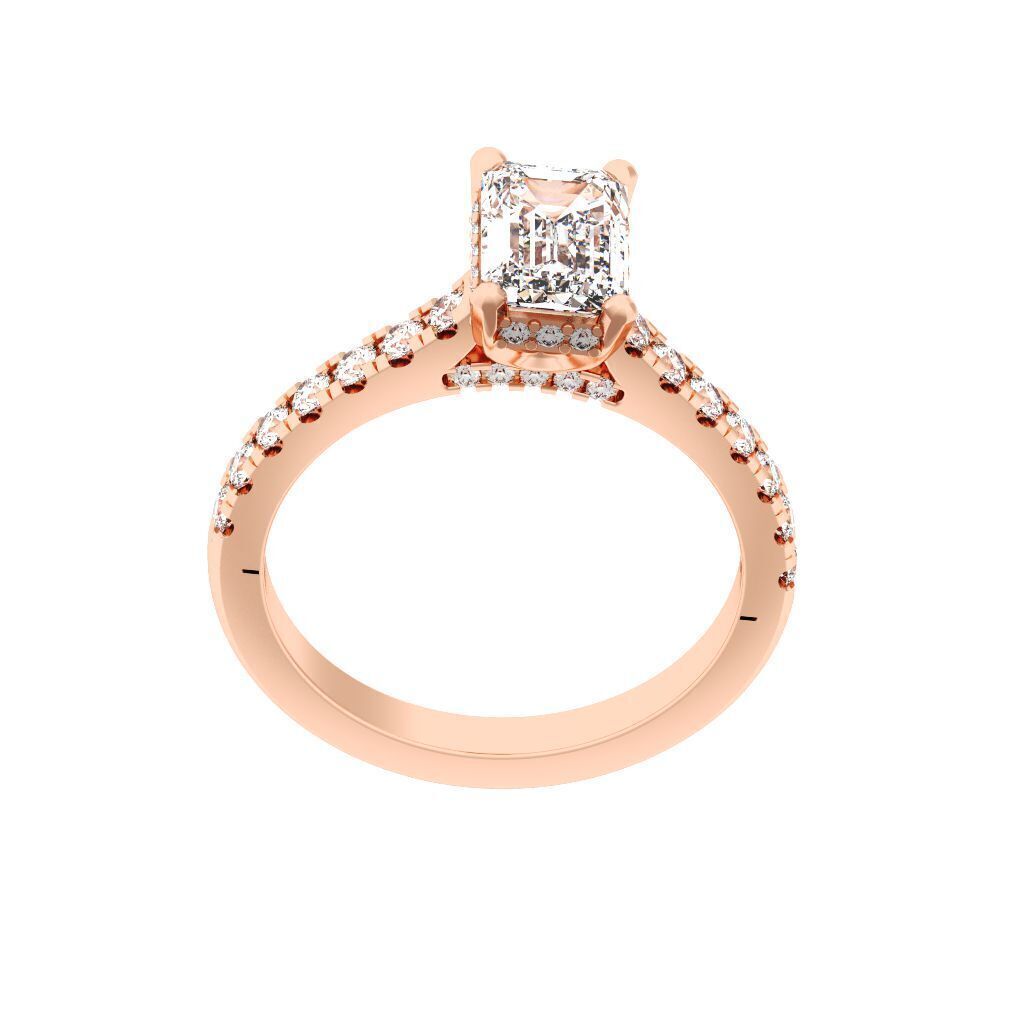 Emerald Cut Hidden Halo Engagement Ring 3D print model_7