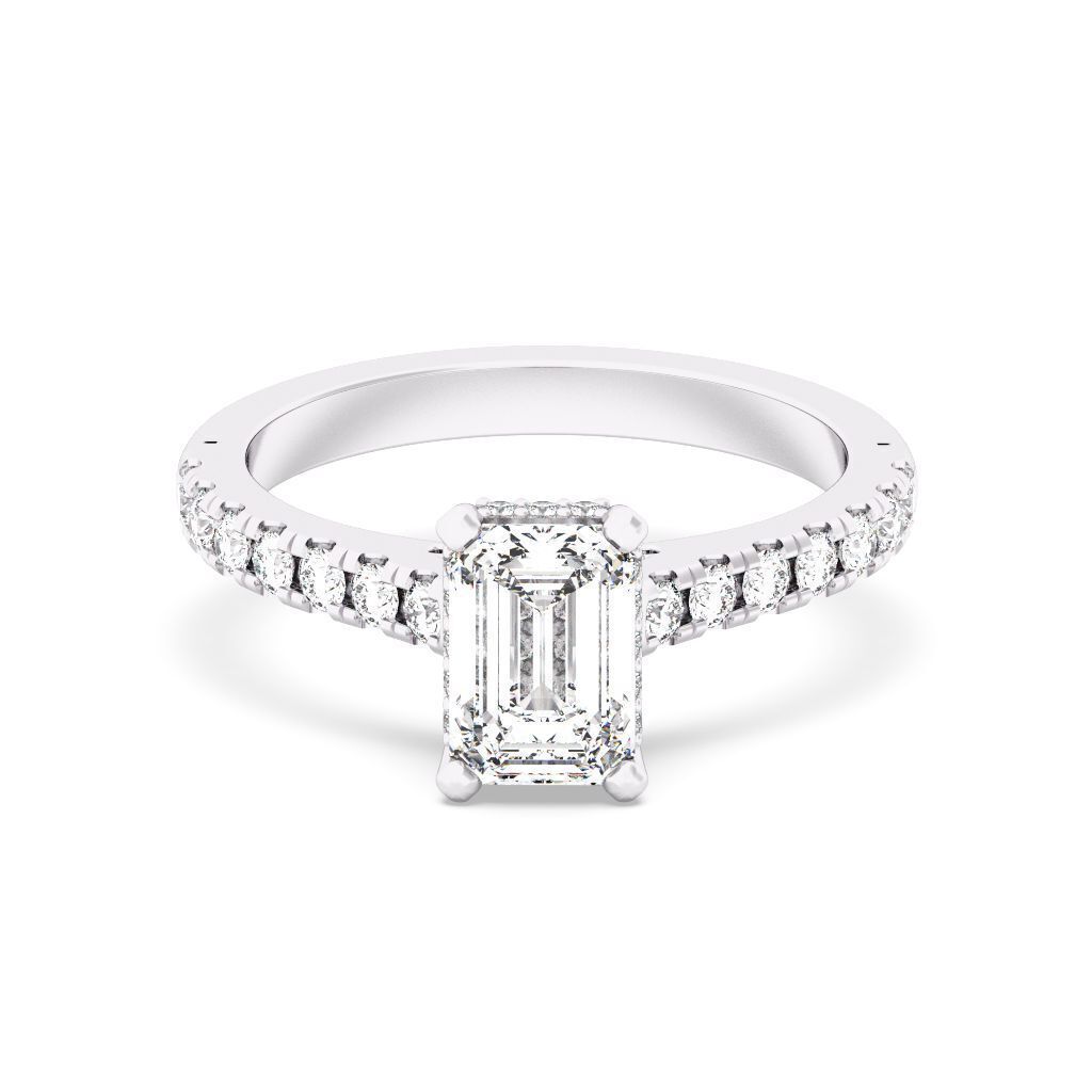 Emerald Cut Hidden Halo Engagement Ring 3D print model_2