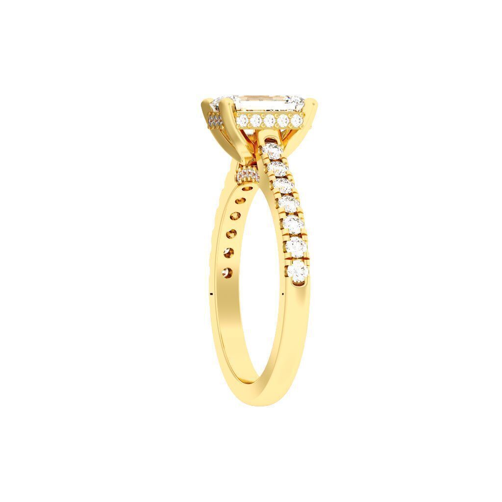 Emerald Cut Hidden Halo Engagement Ring 3D print model_3