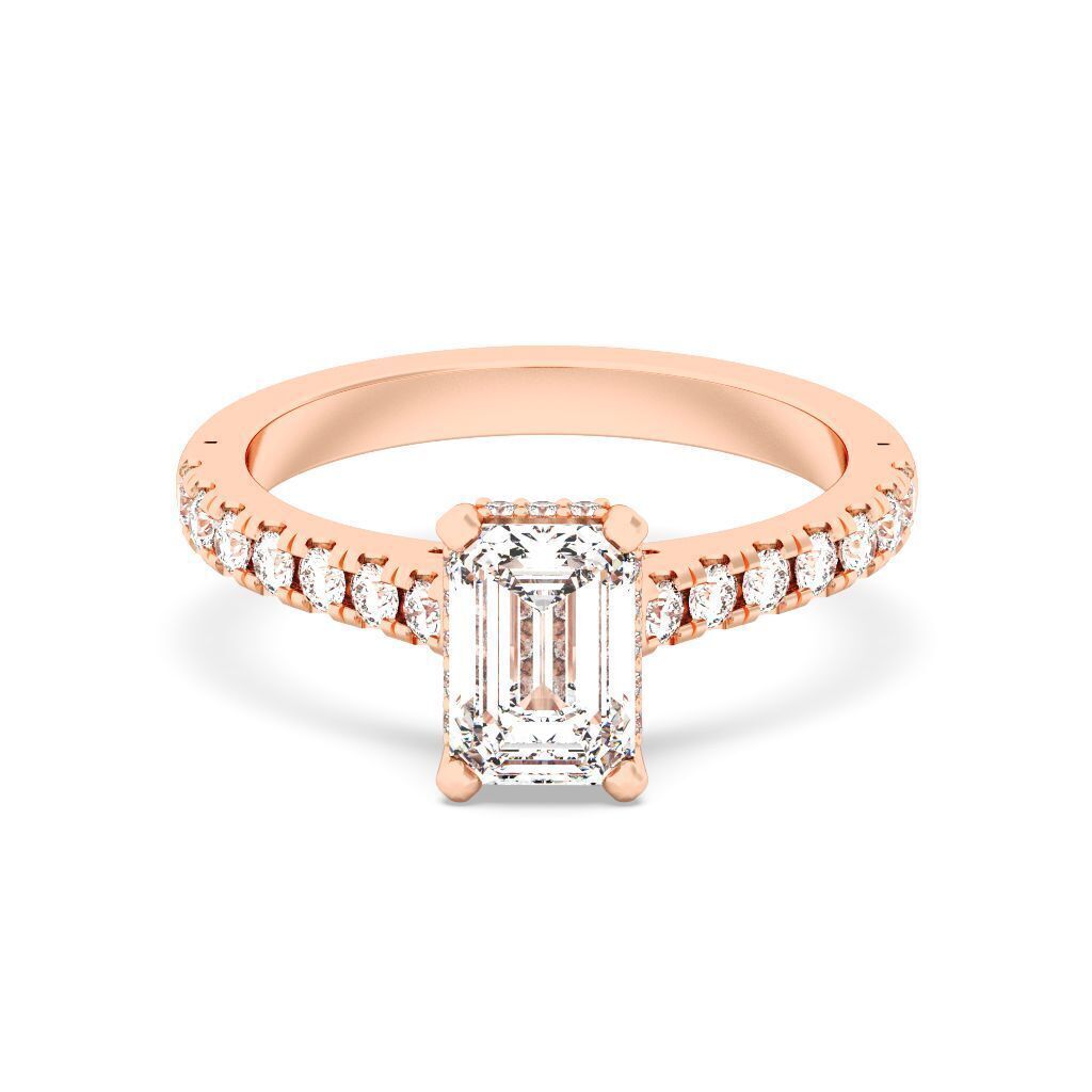 Emerald Cut Hidden Halo Engagement Ring 3D print model_1