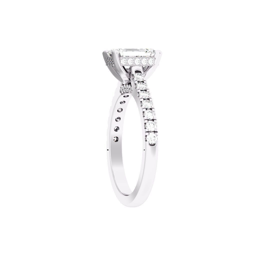 Emerald Cut Hidden Halo Engagement Ring 3D print model_9