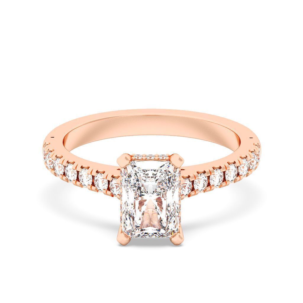 Radiant Cut Hidden Halo Engagement Ring 3D print model_1