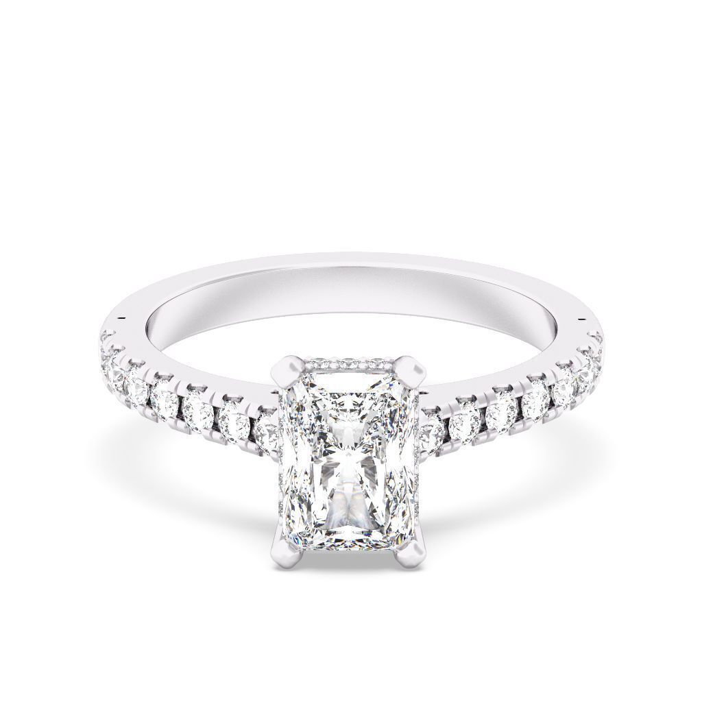Radiant Cut Hidden Halo Engagement Ring 3D print model_2