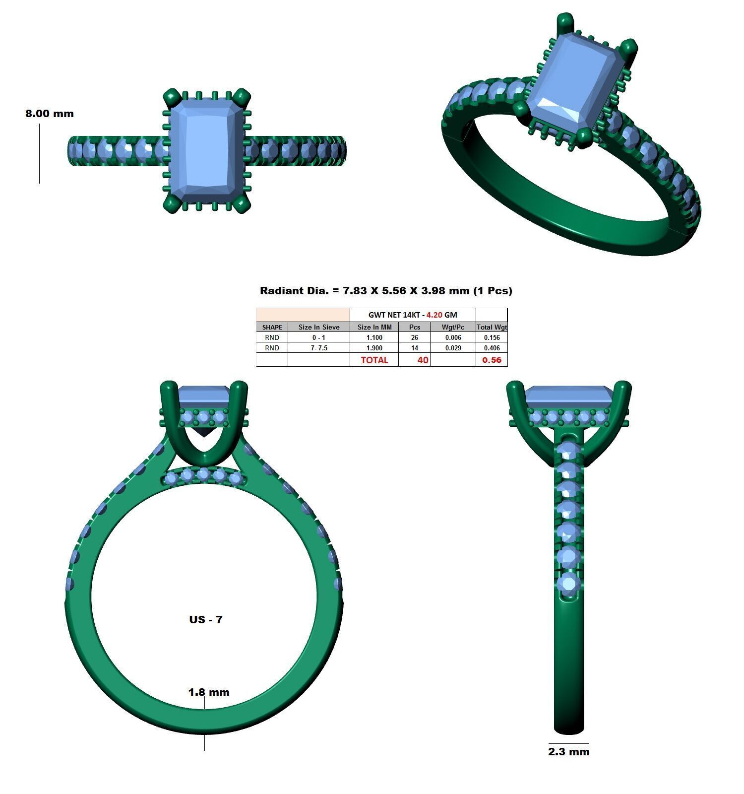 Radiant Cut Hidden Halo Engagement Ring 3D print model_12
