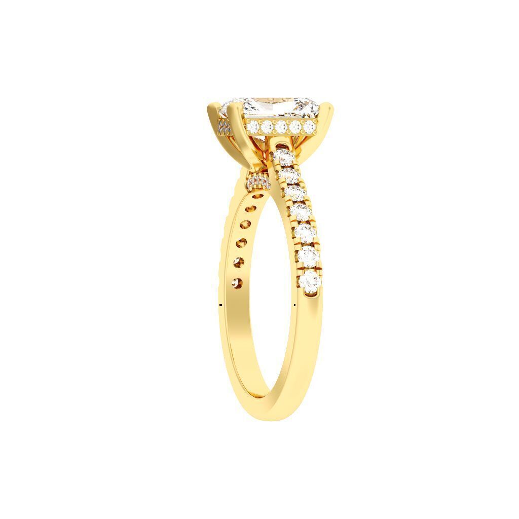 Radiant Cut Hidden Halo Engagement Ring 3D print model_3