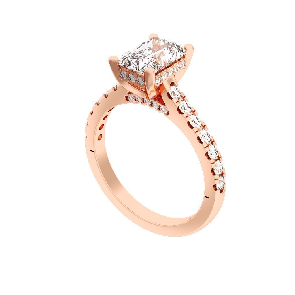 Radiant Cut Hidden Halo Engagement Ring 3D print model_8