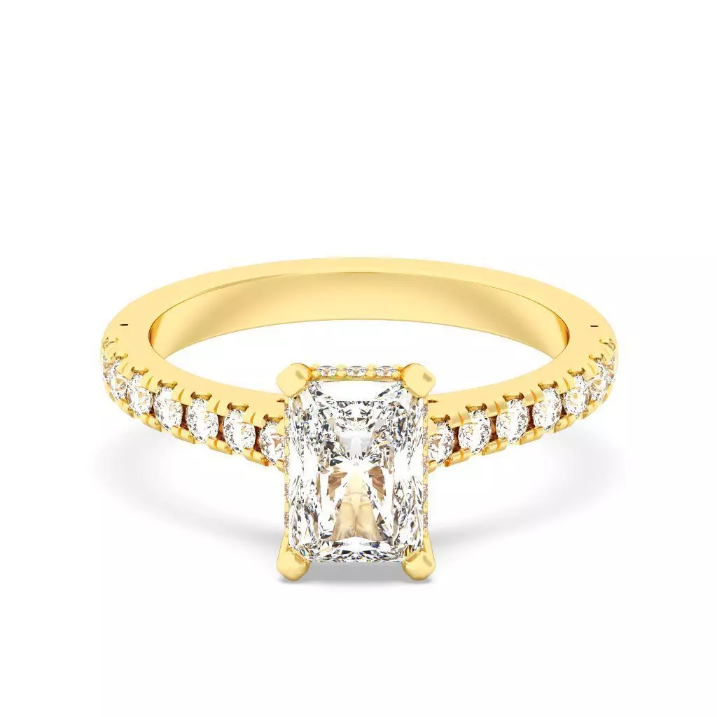 Radiant Cut Hidden Halo Engagement Ring 3D print model_0