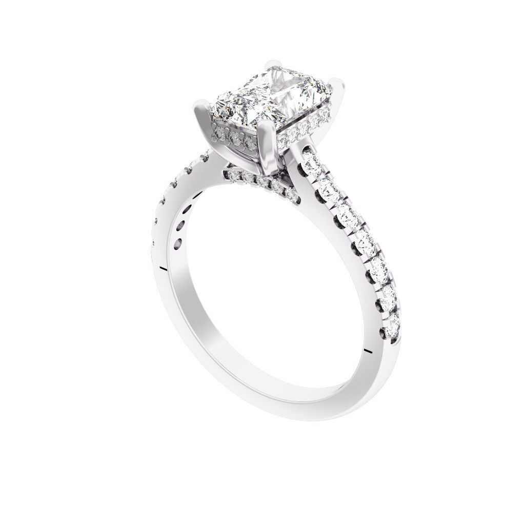 Radiant Cut Hidden Halo Engagement Ring 3D print model_11