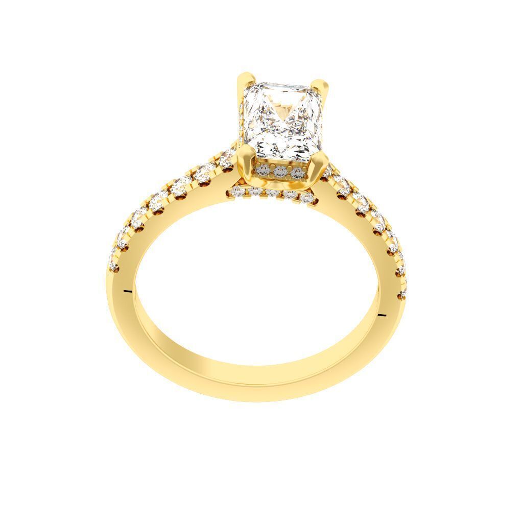 Radiant Cut Hidden Halo Engagement Ring 3D print model_4