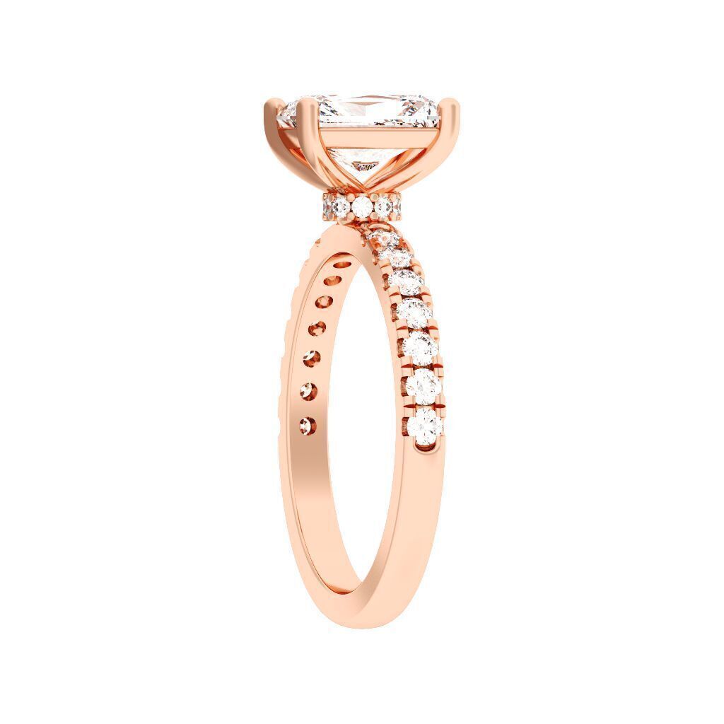 Radiant Cut Hidden Halo Engagement Ring 3D print model_6