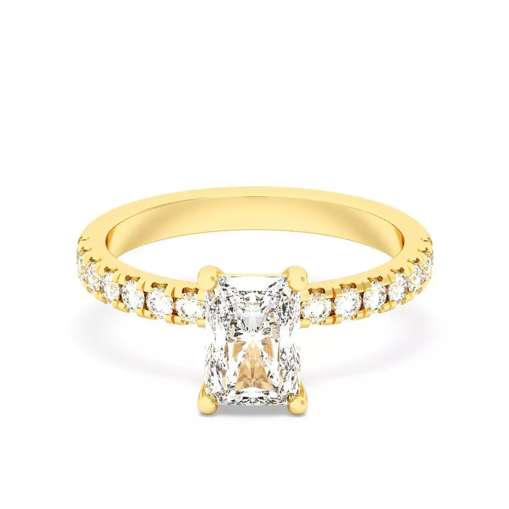 Radiant Cut Hidden Halo Engagement Ring 3D print model_0