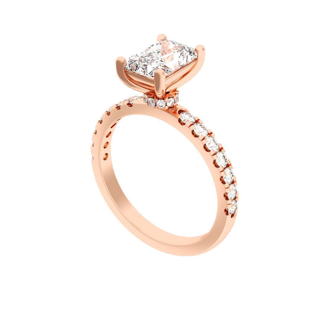 Radiant Cut Hidden Halo Engagement Ring 3D print model_8