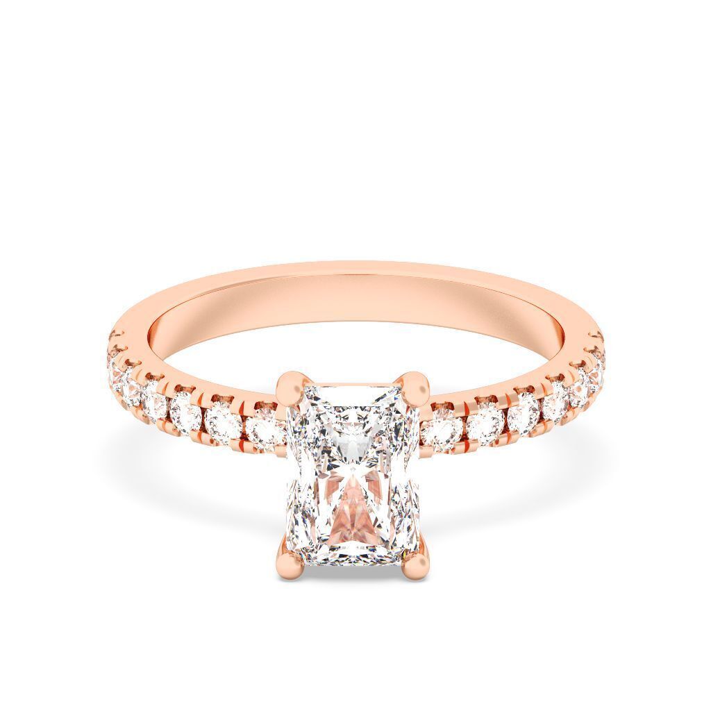 Radiant Cut Hidden Halo Engagement Ring 3D print model_1