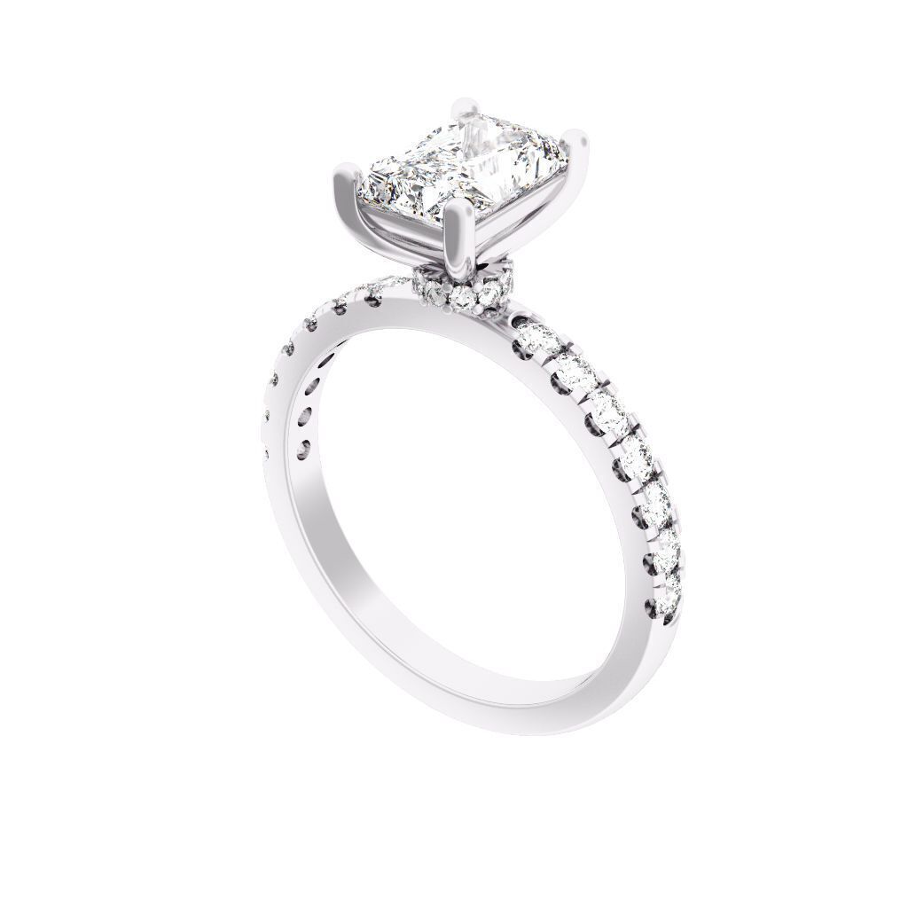 Radiant Cut Hidden Halo Engagement Ring 3D print model_11