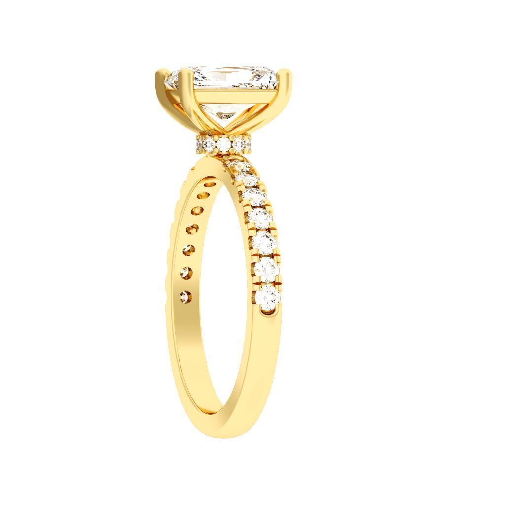 Radiant Cut Hidden Halo Engagement Ring 3D print model_3