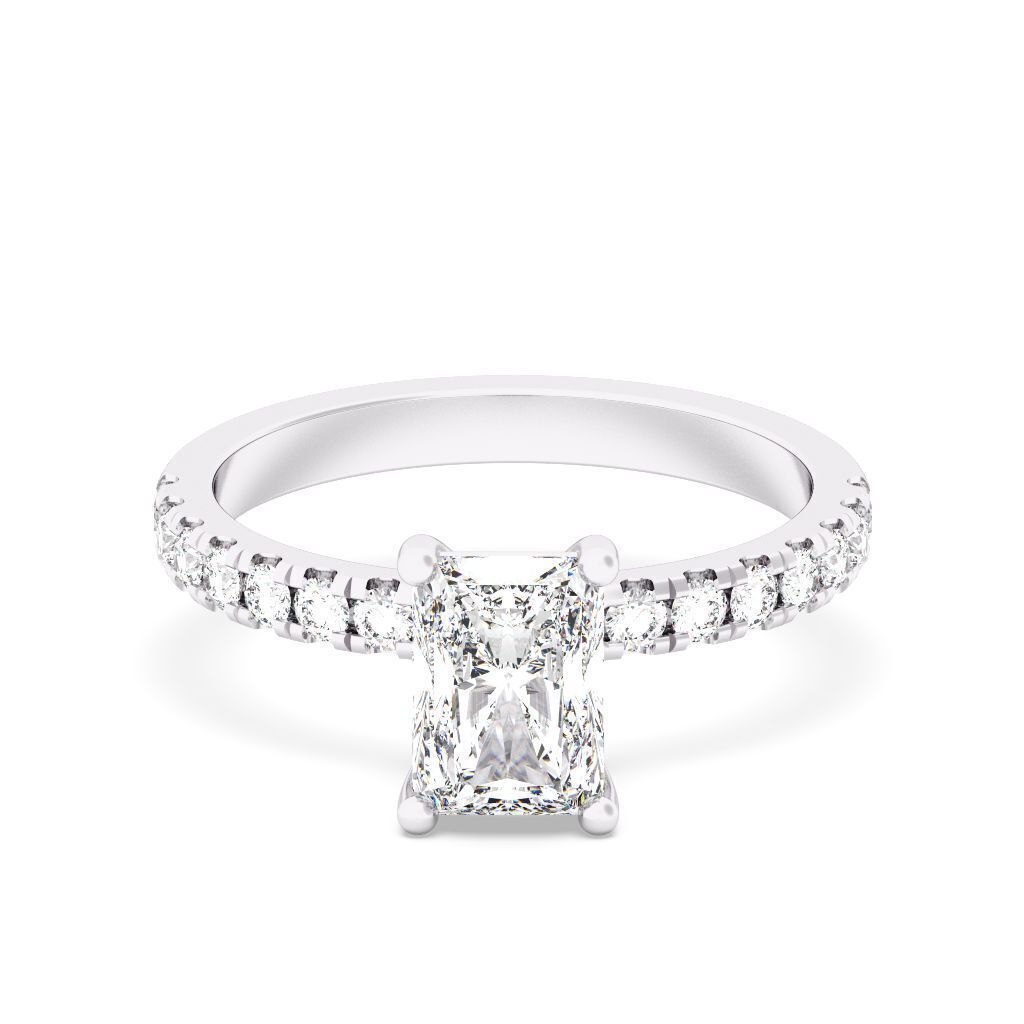 Radiant Cut Hidden Halo Engagement Ring 3D print model_2