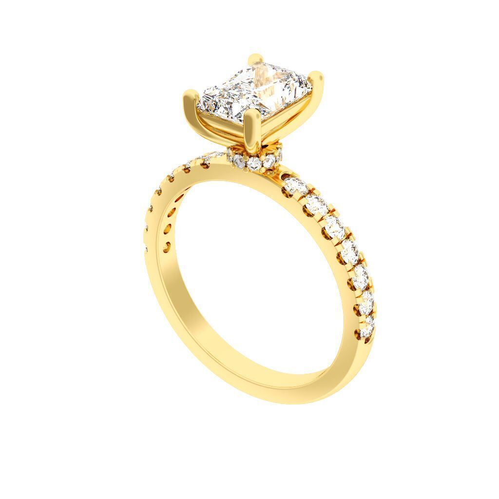 Radiant Cut Hidden Halo Engagement Ring 3D print model_5