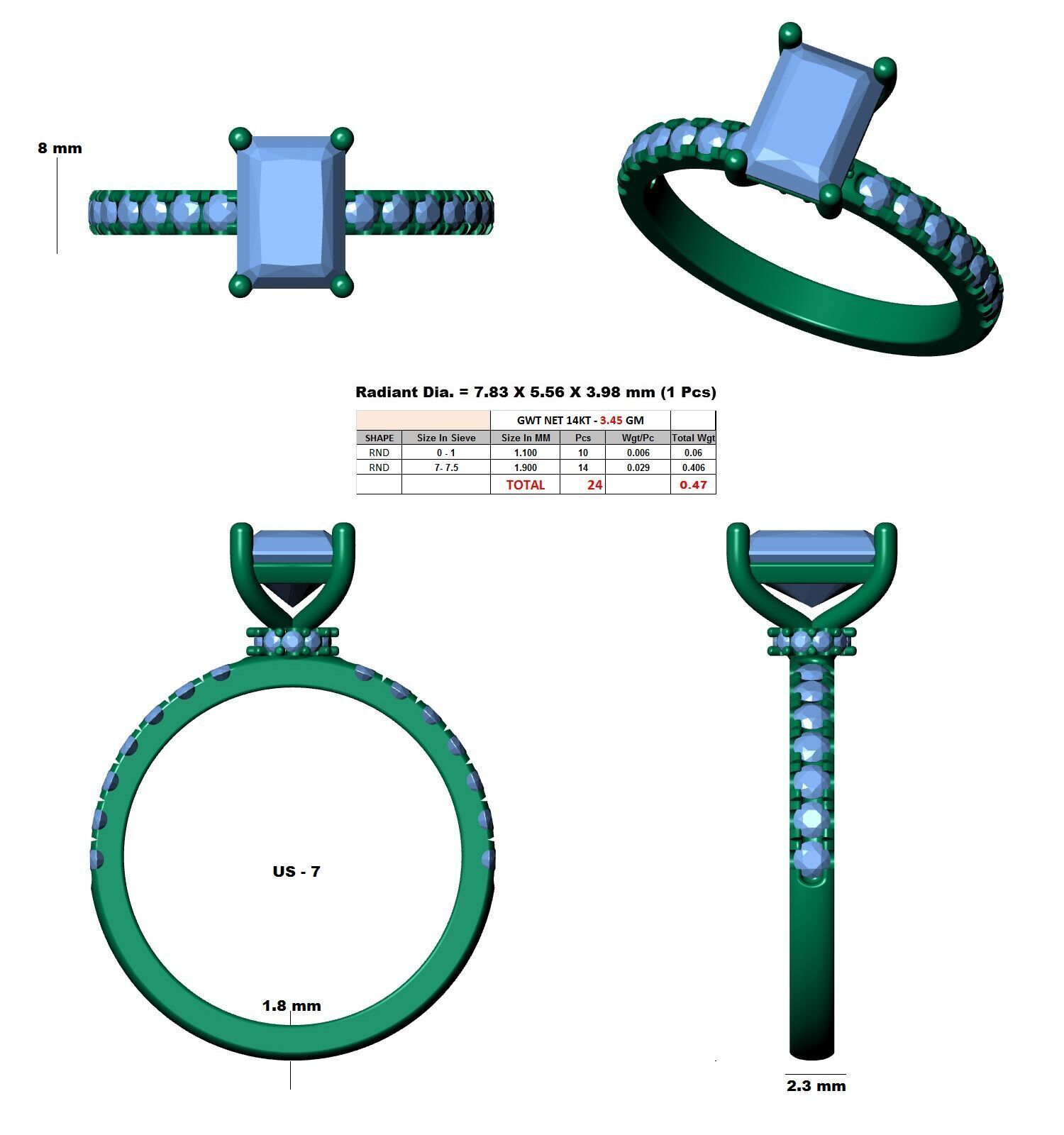Radiant Cut Hidden Halo Engagement Ring 3D print model_12
