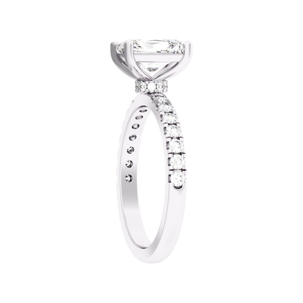 Radiant Cut Hidden Halo Engagement Ring 3D print model_9