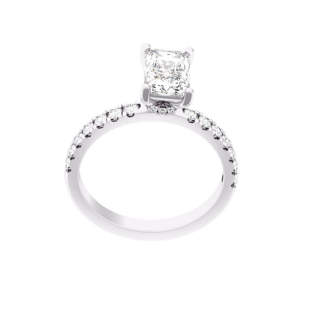 Radiant Cut Hidden Halo Engagement Ring 3D print model_10