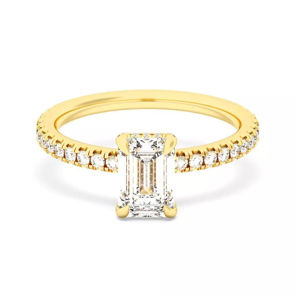 EMERALD Cut Hidden Halo Engagement Ring 3D print model_0
