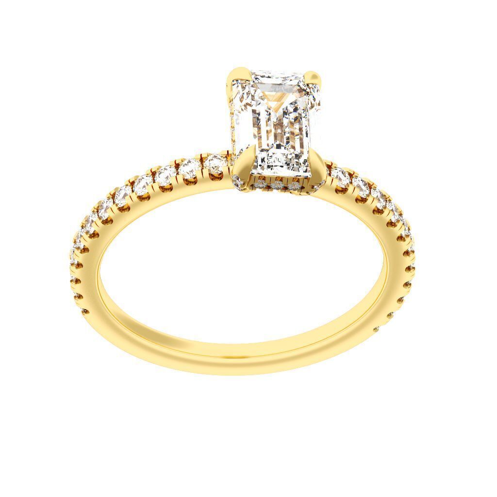 EMERALD Cut Hidden Halo Engagement Ring 3D print model_4
