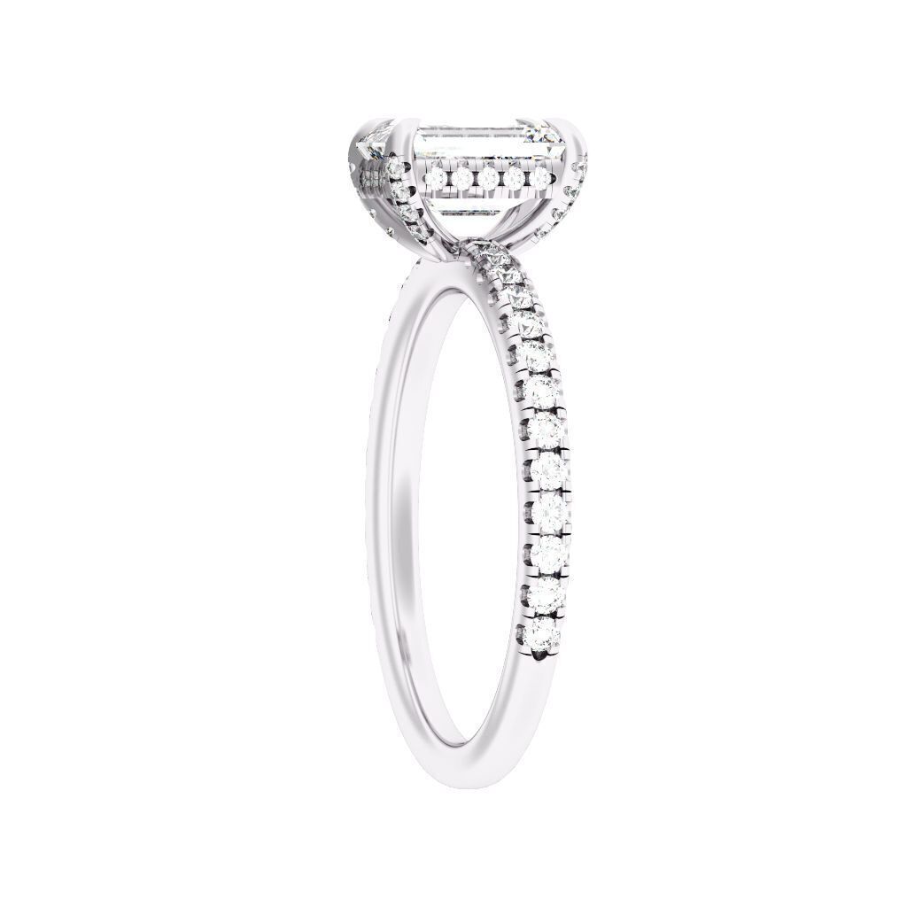 EMERALD Cut Hidden Halo Engagement Ring 3D print model_9