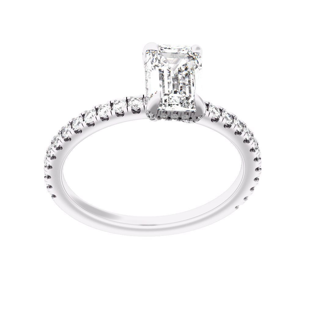 EMERALD Cut Hidden Halo Engagement Ring 3D print model_10