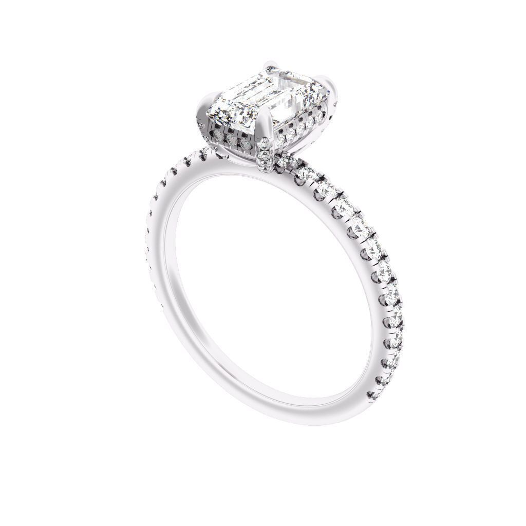 EMERALD Cut Hidden Halo Engagement Ring 3D print model_11