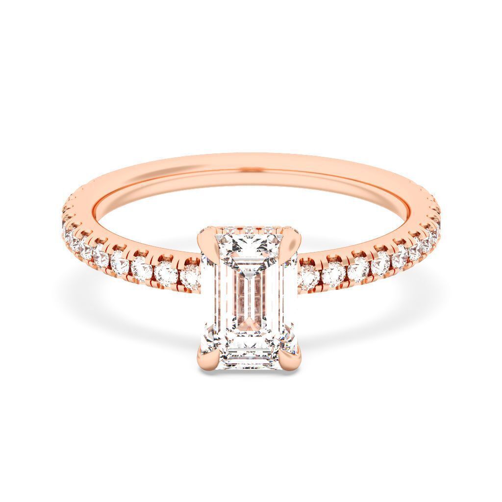 EMERALD Cut Hidden Halo Engagement Ring 3D print model_1