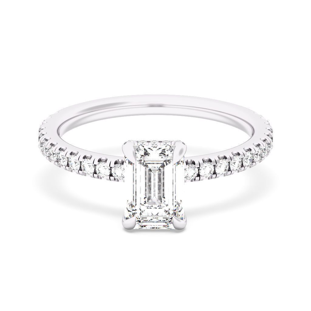 EMERALD Cut Hidden Halo Engagement Ring 3D print model_2