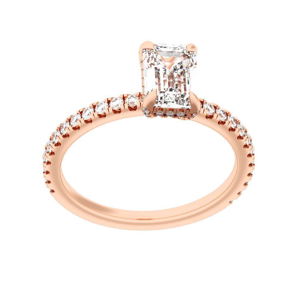 EMERALD Cut Hidden Halo Engagement Ring 3D print model_7