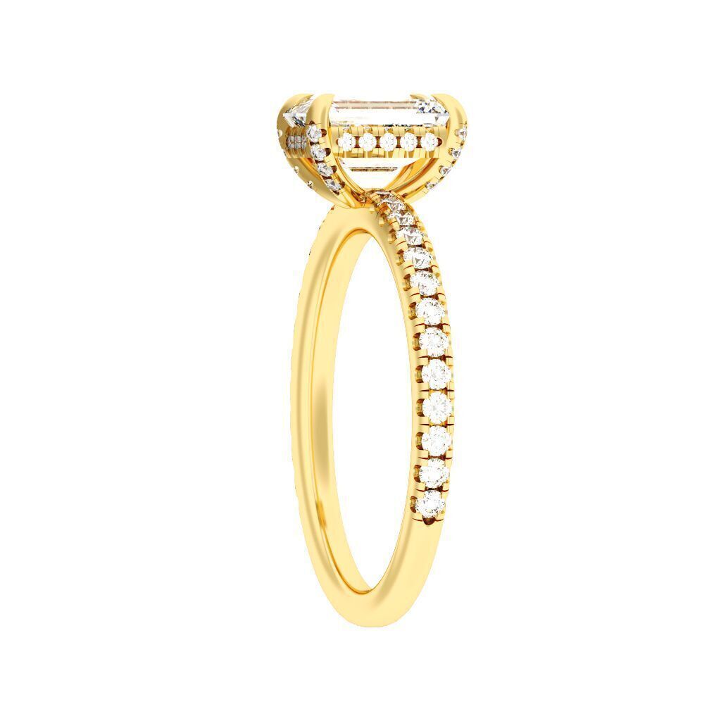 EMERALD Cut Hidden Halo Engagement Ring 3D print model_3