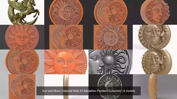Sun and Moon Celestial Wall Art Medallion Pendant Collection