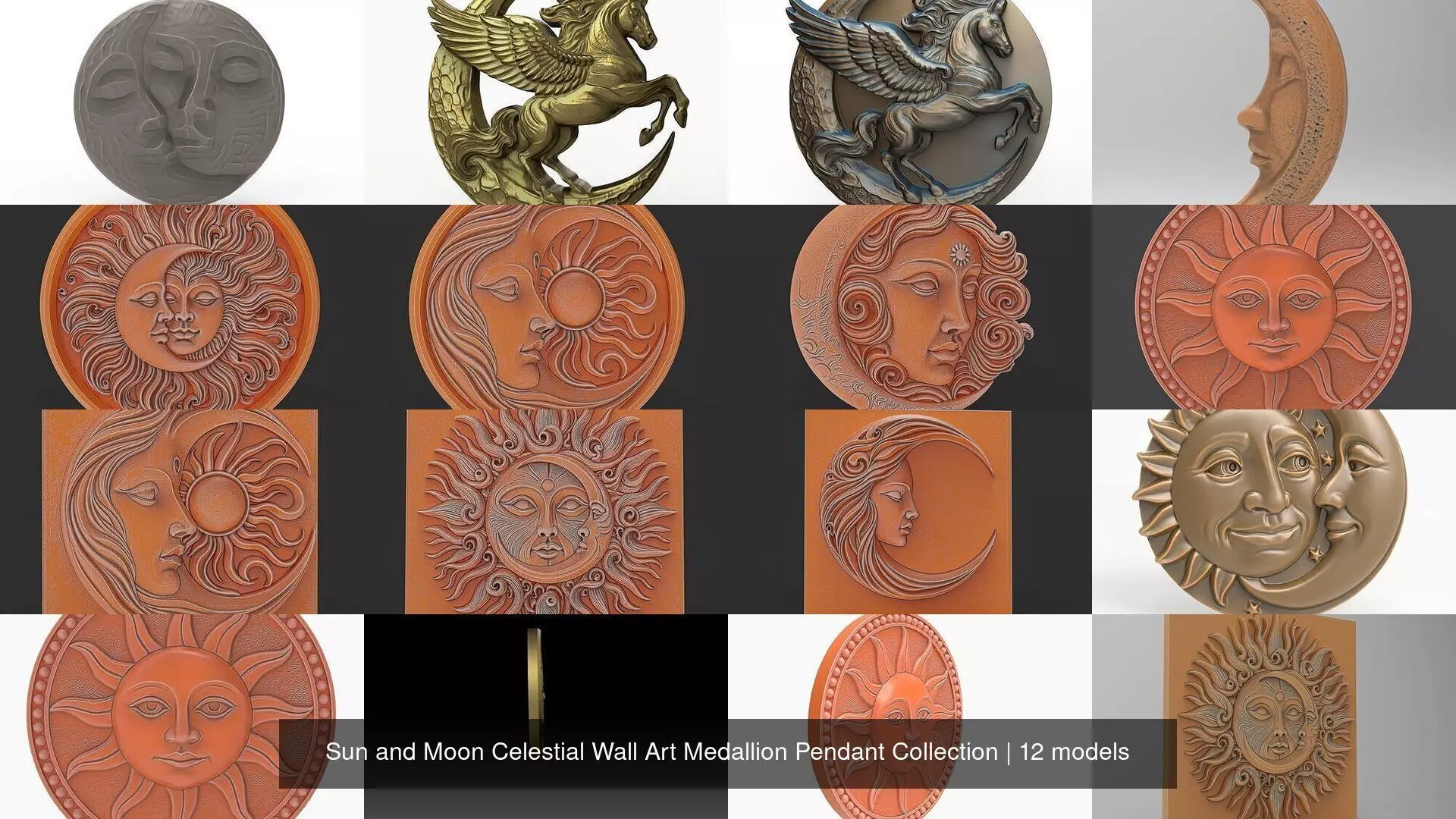 Sun and Moon Celestial Wall Art Medallion Pendant Collection _0